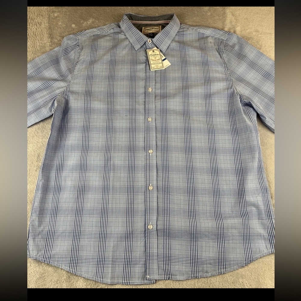Flag & Anthem Mens Blue Check Long Sleeve button up shirt size XL